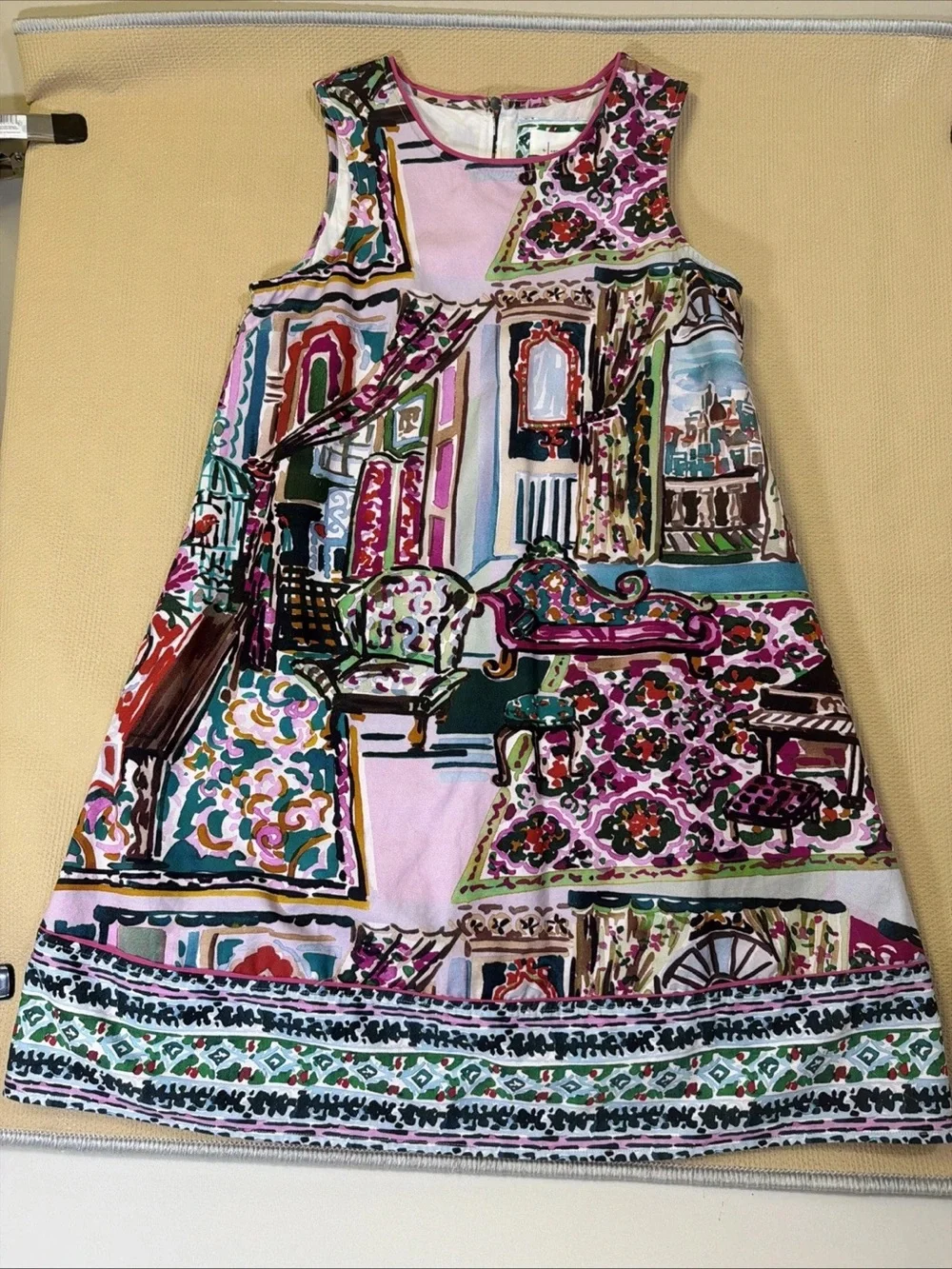 Anthropologie Pink Multi Scenic Print Midi Dress